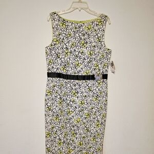 Floral Sleeveless Dress with Black and Yellow Accents
